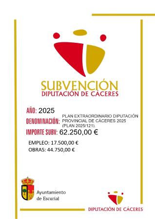 Imagen SUBVENCIONES - PLAN EXTRAORDINARIO DIPUTACIÓN PROVINCIAL DE CÁCERES 2025 (PLAN 2025/121).