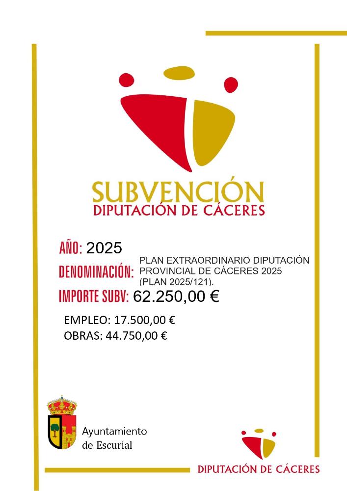 Imagen SUBVENCIONES - PLAN EXTRAORDINARIO DIPUTACIÓN PROVINCIAL DE CÁCERES 2025 (PLAN 2025/121).